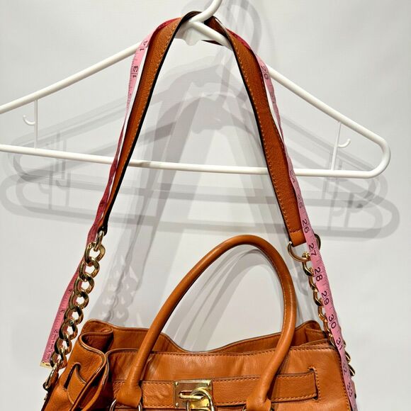 Michael Kors Hamilton Chain and Lock Brown Leather Satchel Bag Purse (no key) - Picture 8 of 14